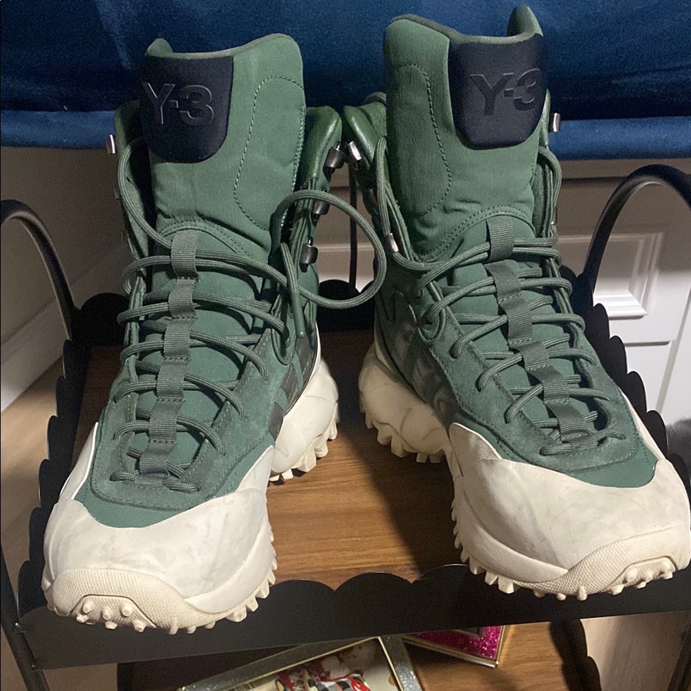 Y-3 Green and Cream Athletic Shoes